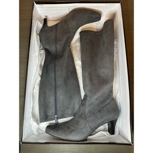 Talbots Womens Zip Up Ash Grey Suede Heeled Boots Pointed Toe Size 9.5